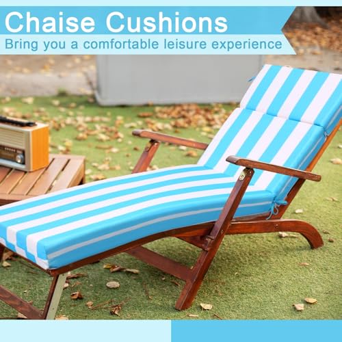 SmoothNovelty 1 Pcs Indoor Outdoor Chaise Lounge Cushions Sponge Bench Outdoor Furniture Chaise Cushions Patio Chair Furniture Replacement (Sky Blue and White Stripes)