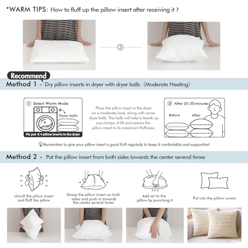 MIULEE Pack of 4 20x20 Inch Outdoor Pillow Inserts Waterproof Decorative Throw Pillow Insert, Square Lumbar Garden Pillow Form for Patio Sofa Couch