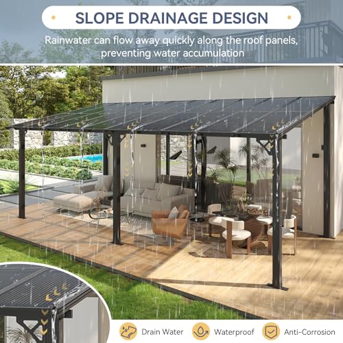 Breezestival 10' x 20' Lean to Gazebo, Hardtop Metal Gazebo Pergola with Polycarbonate Roof, Large Wall Mounted Heavy Duty Awnings, Patio Canopy for Backyard, Deck, Porch