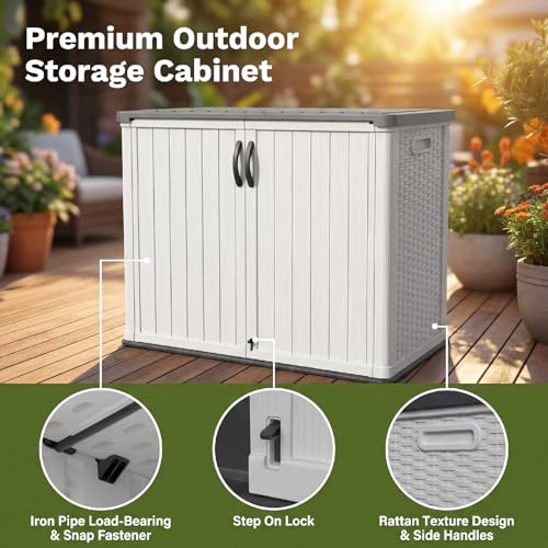 Patiowell 26 Cu.ft Plastic Outdoor Storage Cabinet, Lockable Waterproof Horizotal Storage Shed, Tool Box for Patio, Garden Tools, Garbage Cans, Pool Supplies, Easy Assembly, White(Not Include Shelves)