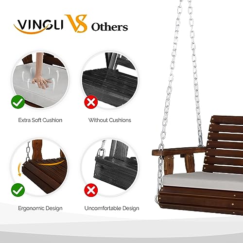 VINGLI 5 FT Outdoor Porch Swing with Frame, Patio Hanging Swing & Stand with Extra Cushions Heavy Duty 880 LBS for Yard, Garden, Pool, Deck, Rustic