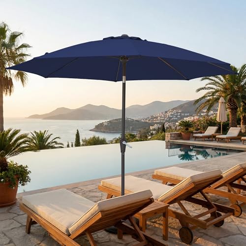 JEAREY 9FT Outdoor Patio Umbrella,Market Table Umbrella with 8 Fiberglass Ribs, Pool Umbrella with Tilt and Crank, UV Protection Lightweight & Wind-Resistant for Lawn, Garden, Deck and Backyard, Navy