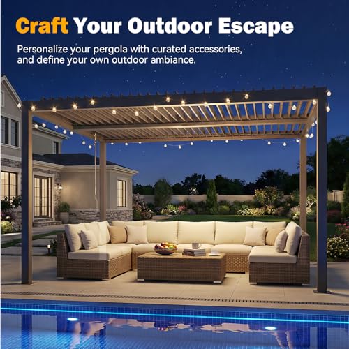 MELLCOM Pergola Louvered 10x12, Metal Hardtop Pergola with Adjustable Roof for Sun & Rain Shade, Outdoor Gazebo with Integrated Drainage System, Modern Rustproof Patio Canopy Carport