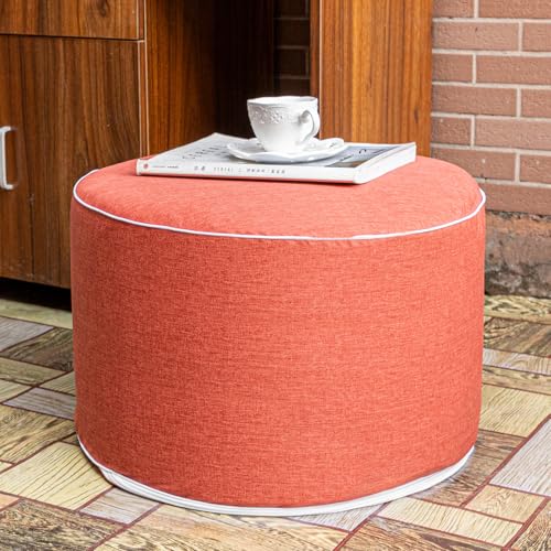 Outdoor Ottomans for Patio Pouf Waterproof Fade-Resistant Ottoman Foot Rest for Outdoor - Ottoman Chair Filled with High-Density All-in-One Foam, 20"D x 14"H Inches (Burnt Orange, Round)