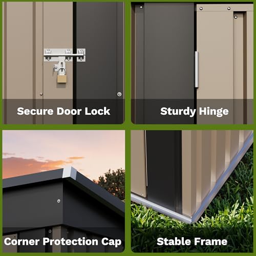 Patiowell 5x3 FT Outdoor Storage Shed, Tool Shed with Sloping Roof and Lockable Door, Metal Shed for Backyard Garden Patio Lawn, Brown