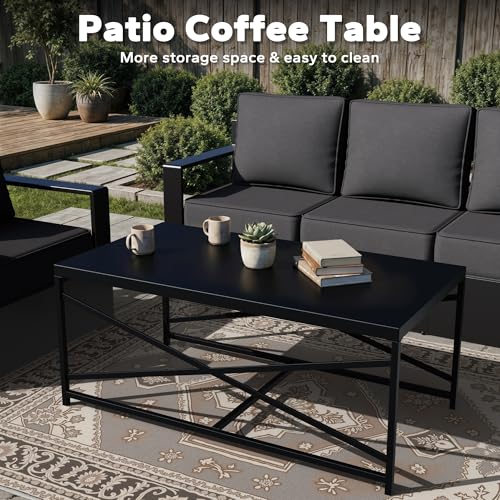 Qsoer Outdoor Aluminum Furniture Set, 4-Piece Patio Conversation Set, 2 Chairs, 1 Sofa and 1 Table, All-Weather Metal Frame, 6" Thick Removable Cushions, Deep Setting for Garden, Poolside and Porch