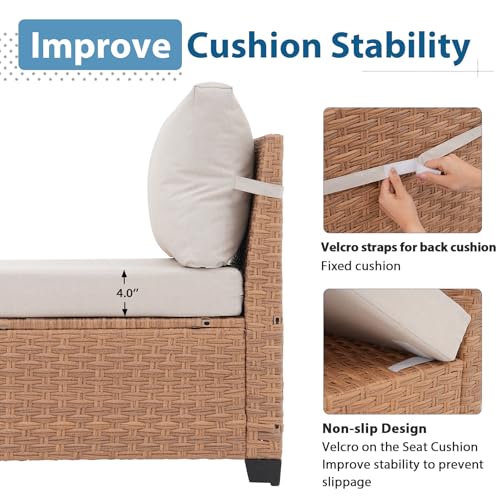 JOIVI 6-Piece Outdoor Sectional Patio Furniture Set, All-Weather Wicker Conversation Sectional with 8” Wide Armrests & 4” Cushions, Modular L-Shaped Sofa for Backyard, Garden & Porch, Beige