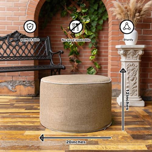 AbunHeri Outdoor Ottoman Outdoor Ottomans for Patio 20x12 Inches Modern Lightweight Foam Stuffed Pouf Outdoor Footstool Footrest Foot Stool Waterproof (Coffee)