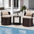 DAYAOUTDOOR 3 Piece Outdoor Patio Bistro Set with Storage, Wicker Conversation Chair Set with Glass Table, Modern Balcony Furniture for Garden, Porch, Backyard, Brown
