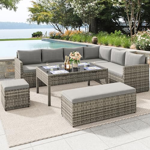 YITAHOME 9 Piece Patio Furniture Set, All-Weather Wicker Outdoor Sectional Sofa with Lift-Top Coffee Table & Ottoman, Patio Conversation Set for Deck, Backyard, Porch - Gray Gradient