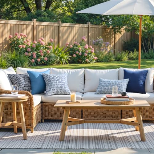 MIULEE Outdoor Pillows with Inserts Set of 2 Patio Waterproof Fade Resistant Fluffy Throw Pillows Decorative Garden Spring Natural Accent Leaves Cushion for Home Sofa Decor 18x18 Inch Royal Blue