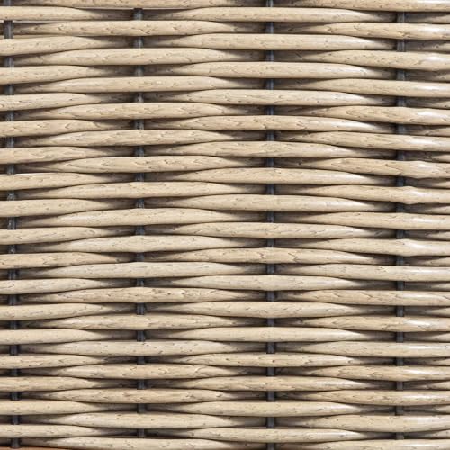 Christopher Knight Home Burchett Outdoor Acacia Wood Club Chair with Cushions, Lounge Chair for Patio Backyard, Stylish Garden Seating, Open Slat Design, PE Rattan Weaving, Brown+Beige