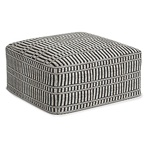 SIMPLIHOME Safford Square Pouf - 20 inch Wide Upholstered PET Polyester Ottoman in Black and White, Boho Indoor/Outdoor Footstool or Extra Seating for Living Room, Bedroom, or Patio, Assembled