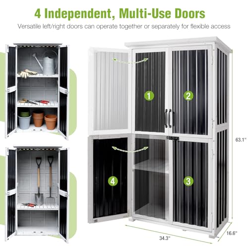 GUTINNEEN Outdoor Tool Cabinet, Heavy Duty Wood & Metal Frame Garden Storage Shed, Rustproof & Anti-Breakage for Tools & Equipment (Dark Black)