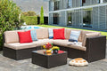 Vongrasig 6 Piece Patio Furniture Set, Small Outdoor Sectional Sofa Couch, All Weather PE Wicker L-Shaped Corner Patio Sofa Garden Backyard Patio Conversation Set w/Glass Table, Beige