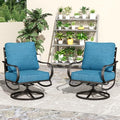 PHI VILLA Metal Swivel Patio Chairs Set of 2, High Back Steel Outdoor Chairs with 5.75" Extra Thick Cushion, 2 Pieces All Weather Deep Seat Outdoor Front Porch Seating Furniture for Deck, Peacock Blue