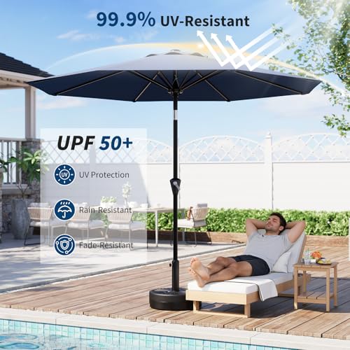 GarveeLife 9FT Umbrella Outdoor Patio, Table Umbrella with Push Button Tilt and Crank, 8 Sturdy Ribs Waterproof UV Protection for Garden, Pool, Deck, Backyard, Market (Navy)