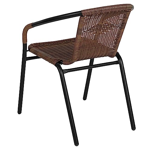 EMMA + OLIVER Set of 2 Modern PE Rattan Stack Chairs, Indoor/Outdoor Patio Dining Chairs, No Assembly Required, Brown