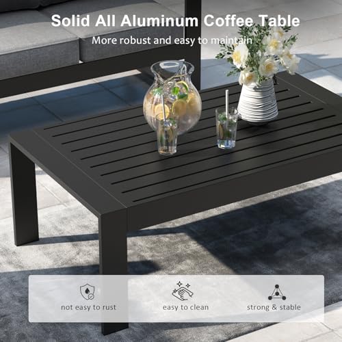 LayinSun 5 Pieces Aluminum Outdoor Patio Furniture Set, Metal Modern Conversation Sofa Set with Coffee Table and Washable Thick Cushions for Porch, Backyard, Deck