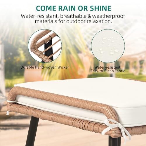 YITAHOME 2-Piece Outdoor Wicker Ottoman, All-Weather Patio Rattan Foot Rest with Cushions - Beige
