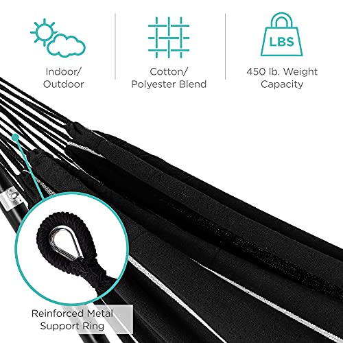 Best Choice Products Double Hammock with Steel Stand, Indoor Outdoor Brazilian-Style Cotton Bed w/Carrying Bag, 2-Person Capacity - Onyx