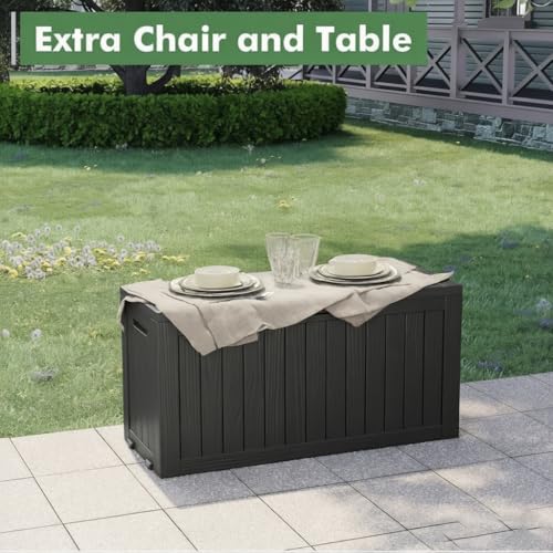 NBYSGO Outdoor Storage Box, Resin Deck Boxes Indoor and outdoor, Waterproof Storage Box Lockable Lid (Black, 85 Gallon)