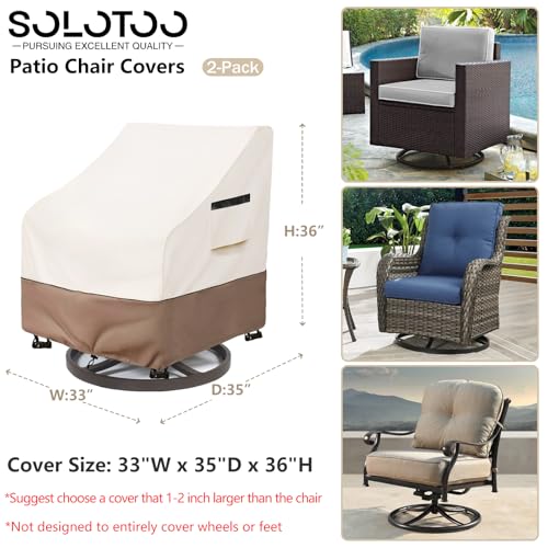 SoloToo Patio Chair Covers Waterproof Heavy Duty Patio Furniture Covers, 33W x 35D x 36H Inches Swivel Outdoor Chair Cover 2 Pack (Beige)