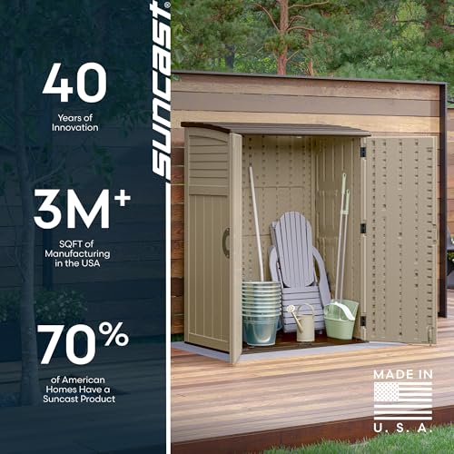 Suncast Outdoor Storage Shed, Water Resistant Resin Vertical Outdoor Storage Cabinet for Patio, Garden Tools, Cushions, & Equipment, Weatherproof Multi-Wall Design, 54 cu. ft., Made in USA