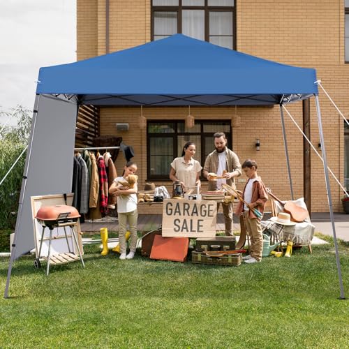 Oneofics 10X10 Pop Up Canopy, Slant Legs Instant Outdoor Canopy Tent with 1 Sidewall, Portable Patio Garden Deck Gazebo Shelter - 10x10 Base 8x8 Top