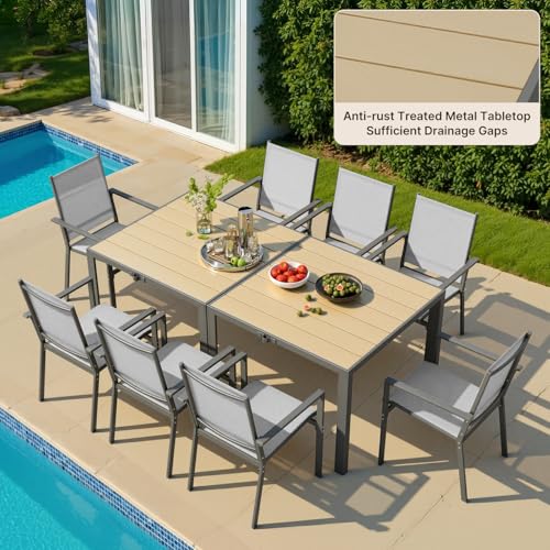 Ahomly Patio Table and Chairs Set for 4, All-Weather Outdoor Dining Set with Umbrella Hole, Outdoor Table and Chairst for Patio, Lawn, Garden, or Deck, Rustproof Steel Frame, Grey