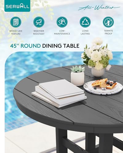 SERWALL 5-Piece Patio Dining Sets, HDPE Outdoor Table and Chairs Furniture Set, 45" Round Dining Table and 4 Dining Chairs, Gray