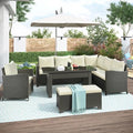 YYDSUS 6 Piece Outdoor Conversation Set Modular Patio Wicker Rattan Furniture Set All Weather Reinforced Wicker Rattan Sectional Sofa Chair with Bench and Cushions