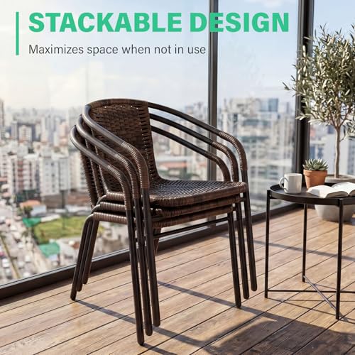 JEAREY Outdoor Patio Rattan Dining Chairs Set of 4, All Weather Stackable Dining Chairs for Lawn, Restaurant, Garden, Brown