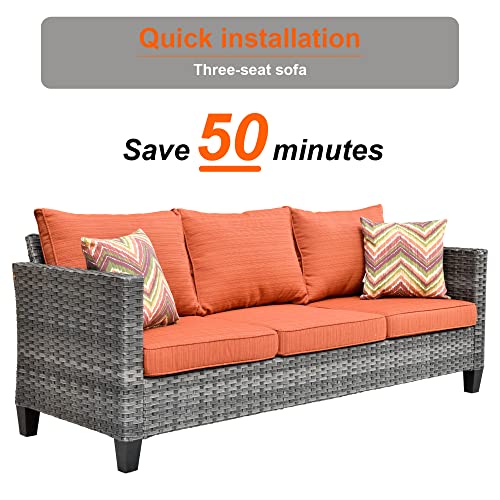 HOOOWOOO Wicker Patio Set 6 Piece Outdoor Patio Furniture Set Rattan Outdoor Patio Set Outdoor Furniture Set Patio Conversation Set Patio Furniture with Swivel Chairs,Orange Red