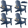 FOOWIN Folding Adirondack Chair Set of 4, HDPE Adirondack Chairs with Cup Holder, Weather Resistant Plastic Fire Pit Chairs for Outdoor, Patio, Lawn, Garden, Backyard, Deck, Dark Blue