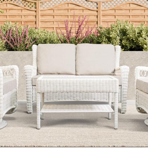 Krikacy Park Meadow Outdoor Wicker Loveseat Sofa with Waterproof Cushions, All-Weather HDPE Rattan Patio Sofa, Taupe Beige