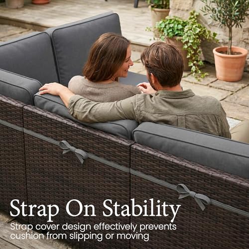 LayinSun 13 Pieces Outdoor Patio Furniture Set with 44" Fire Pit Table Brown Rattan Sectional Sofa Conversation Sets