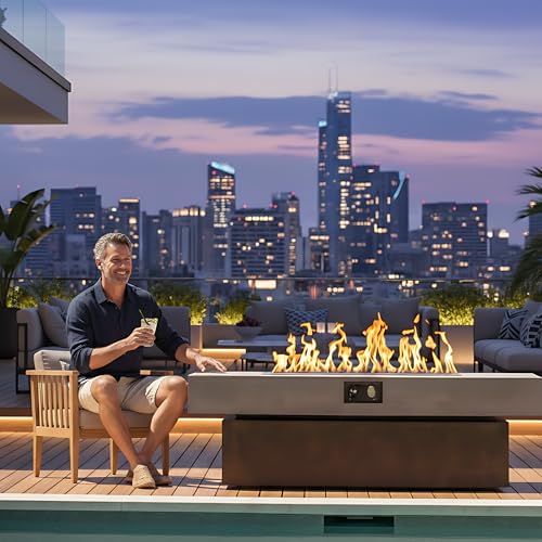 Outdoor Fire Pit Table Propane Gas Fire pits Outdoor Fireplaces 54'' Rectangular Firepit Table, 50,000 BTU Fire Table for Patio Set, Three Options of Assembled Hight, Tank Required to Be Kept Outside.