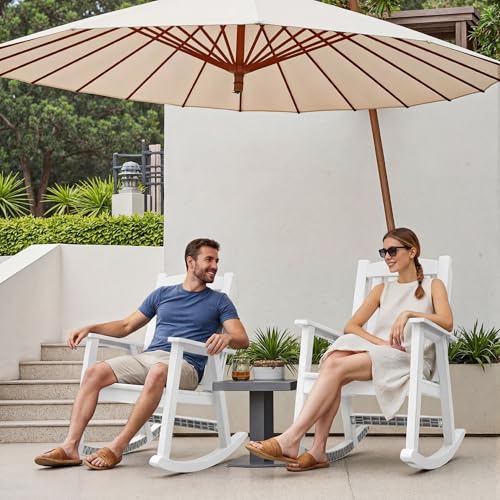 Devoko PP Material Rocking Chair Outdoor Indoor All Weather High Back Patio Rocker for Adult Heavy Duty Rocking Chair for Patio Backyard Porch Garden (Heavy Duty, White)