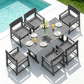 Shintenchi 7 Pieces Outdoor Dining Set,HDPE Outdoor Table and Chairs Set for 6,All Weather Patio Furniture Sets with Umbrella Hole,Modern Wooden Textured Dining Sets for Backyard,Garden,Dark Grey