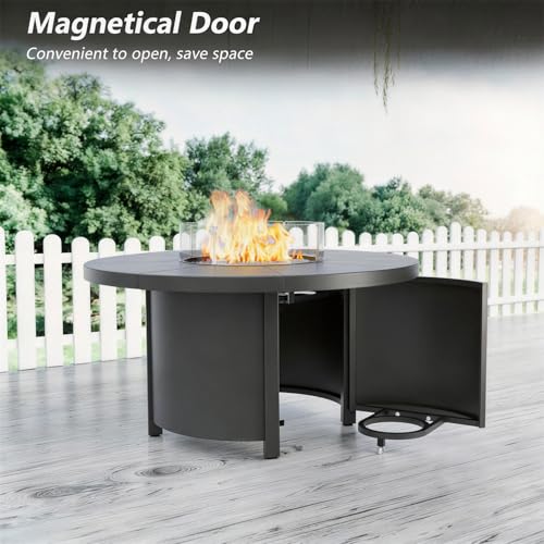 Trumbeak 48" Round Propane Fire Pit,Steel Tabletop Fire Pit w Lava Rocks,55000 BTU Auto-Ignition CSA Certified Gas Fire Pits with Lid & Windproof Glass for Outdoor,Patio,Backyard