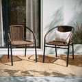 EMMA + OLIVER Set of 2 Modern PE Rattan Stack Chairs, Indoor/Outdoor Patio Dining Chairs, No Assembly Required, Brown