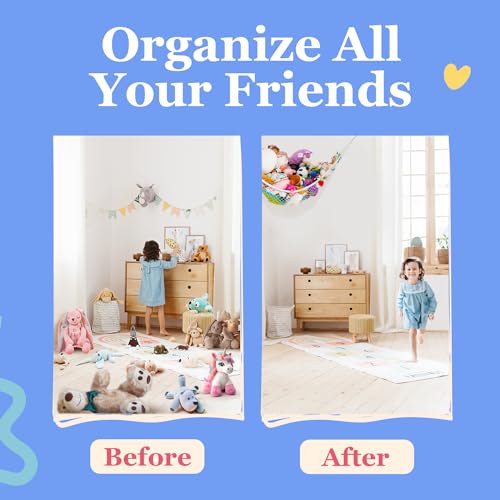 Stuffed Animal Hammock 2 Pack | Corner Stuffed Animal Storage & Plushie Net | Toy Hammock for Stuffed Animals | Holds 12lbs | Easy Hang, All Hardware Included | White Bedroom Decor | by Lilly's Love