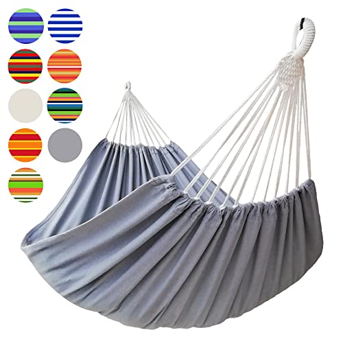 GOCAN Brazilian Double Hammock 2 Person Extra Large 330X150cm Load Capacity 600Pound Canvas Cotton Hammock for Patio Porch Garden Backyard Lounging Outdoor and Indoor XXL(Grey)