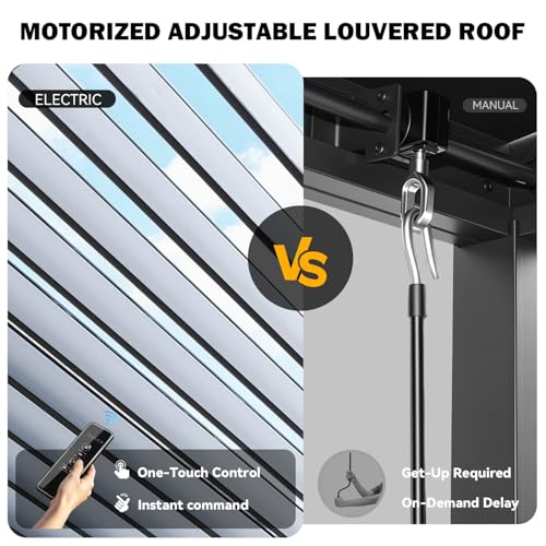 MELLCOM Motorized Louvered Pergola 12x20, Solar & Electric Powered with LED Lights and 6 Side Screens, Aluminum Adjustable Louvered Roof, Weatherproof Outdoor Shelter