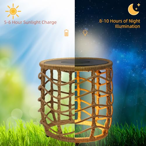 Solar Yard Boho Solar Nesting Tables with Built-in Lights - Set of 2, Weather-Resistant Wicker for Patio, Porch, Garden, Perfect Side Table for Outdoor Living, Natural & Stylish Design