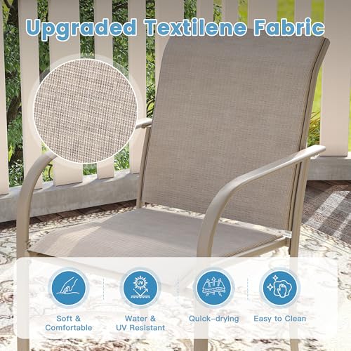 DIFY 9 Pieces Outdoor Patio Dining Set for 8, 53.1" Sandshell Round Metal Dining Table and 8 Sandshell Stackable Sling Dining Chairs, Outdoor Table and Chairs for Lawn Garden Backyard Deck
