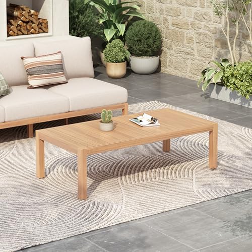 Christopher Knight Home Galliard Outdoor Coffee Table for Patio Furniture Set, Heavy Duty Acacia Wood Accent Table, Rectangular Outdoor Table, Slat Panel Side Table for Yard Garden Porch, Light Teak
