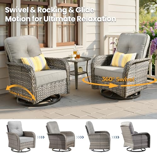 Weaxty Wicker Patio Furniture Set with Swivel Rocker Chairs Outdoor Loveseat Sofa and Rattan Coffee Table, 5 Pieces Outdoor Conversation Sets for Patio Porch Deck Backyard Poolside, Dark Gray