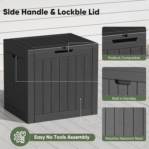 NEWBULIG 31 Gallon Outdoor Storage Box, Waterproof Deck Box with Lockable Lid, Patio Furniture Bench & Side Table, Easy Assembly, for Garden, Pool, Patio & Backyard Organization, Black